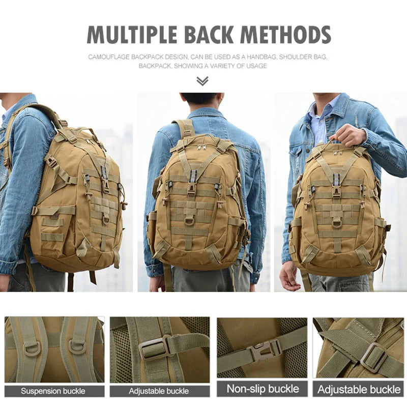 40L Camping Backpack, Tactical Molle Rucksack, Reflective Hiking & Fishing Bag