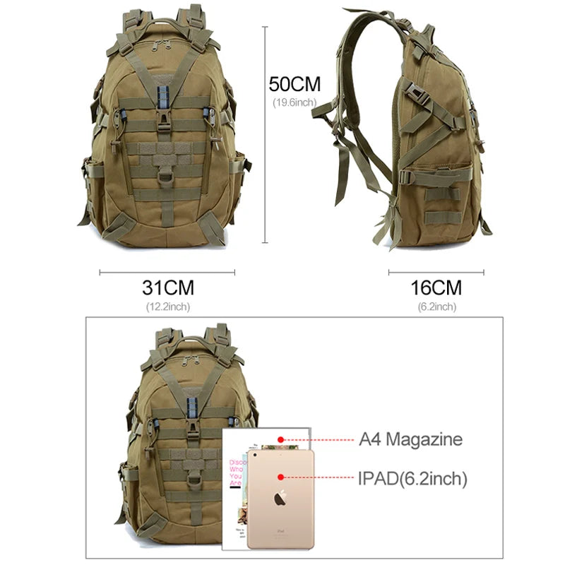 40L Camping Backpack, Tactical Molle Rucksack, Reflective Hiking & Fishing Bag
