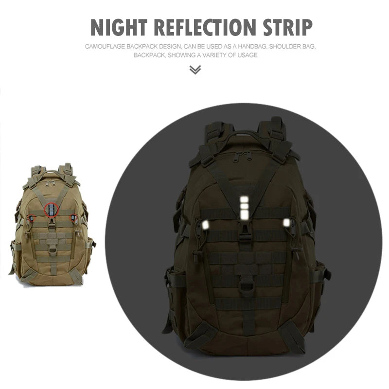 40L Camping Backpack, Tactical Molle Rucksack, Reflective Hiking & Fishing Bag