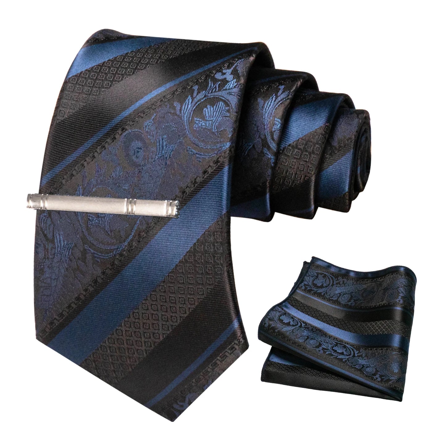 Klassisches Herren 8cm Blumen Seidenkrawatte Set – Einstecktuch & Krawattennadel für Hochzeiten & Business