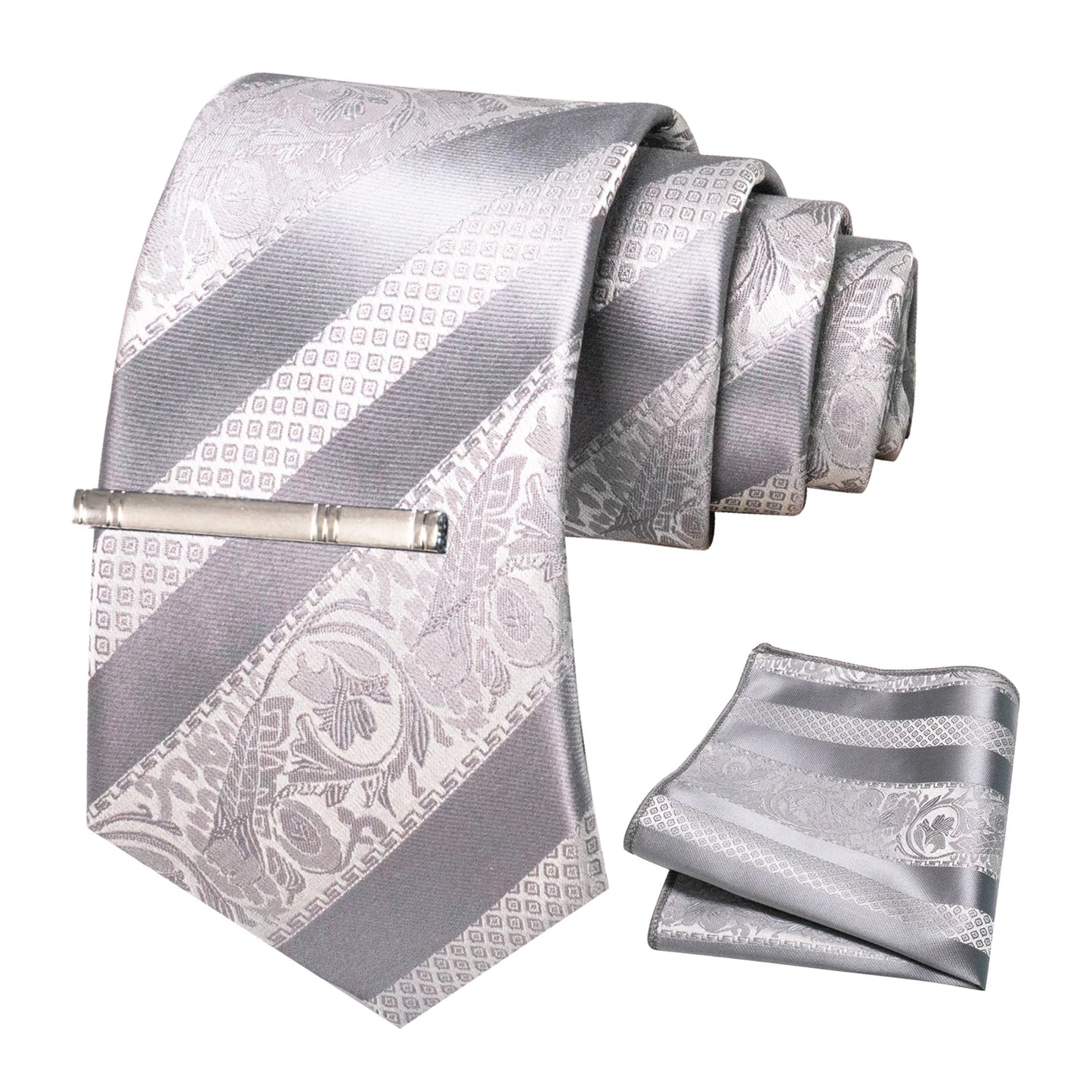 Klassisches Herren 8cm Blumen Seidenkrawatte Set – Einstecktuch & Krawattennadel für Hochzeiten & Business