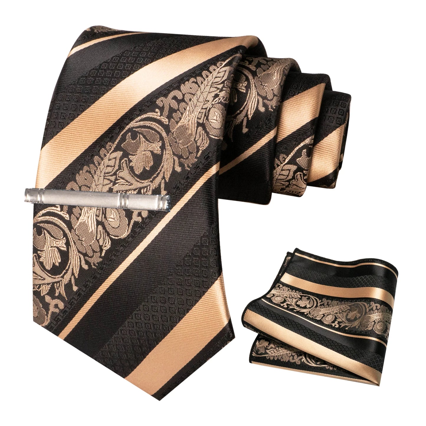 Klassisches Herren 8cm Blumen Seidenkrawatte Set – Einstecktuch & Krawattennadel für Hochzeiten & Business