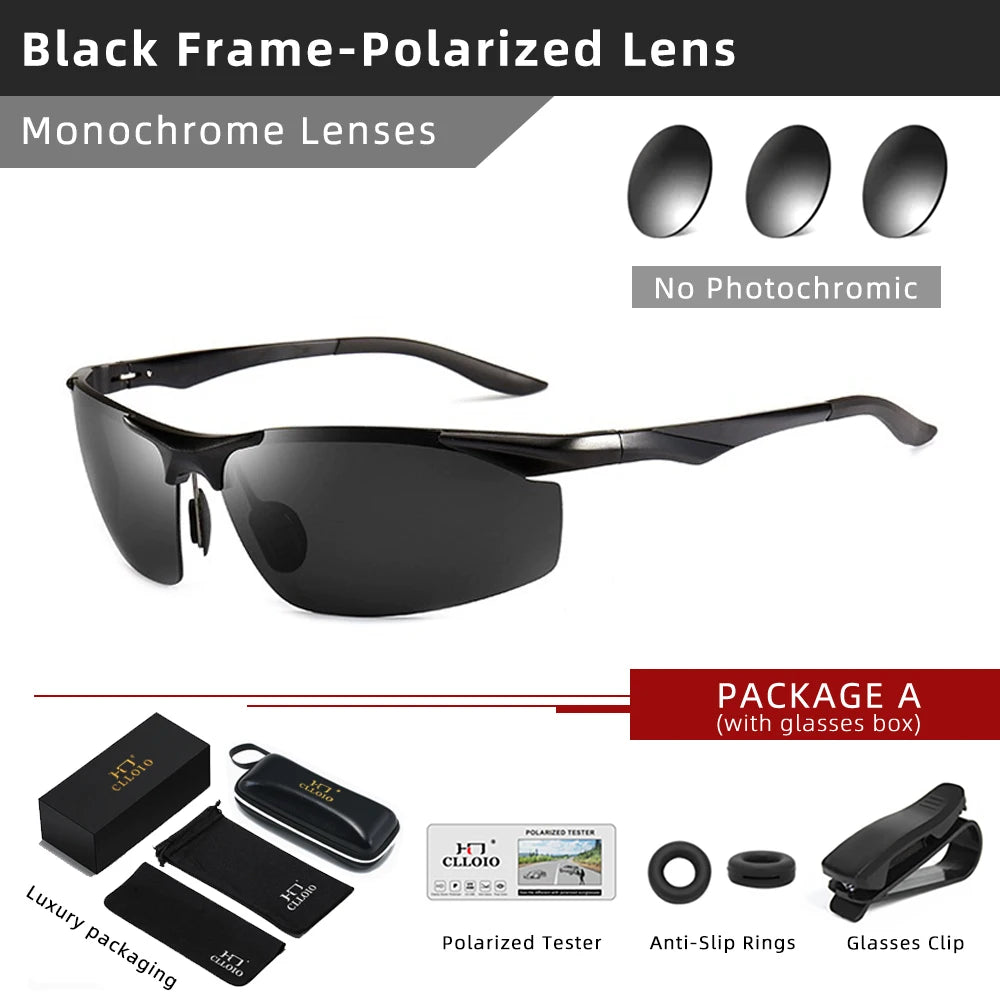 CLLOIO Aluminium Photochrome Sonnenbrille – Polarisierte Herrenbrille UV400 für Fahren & Angeln