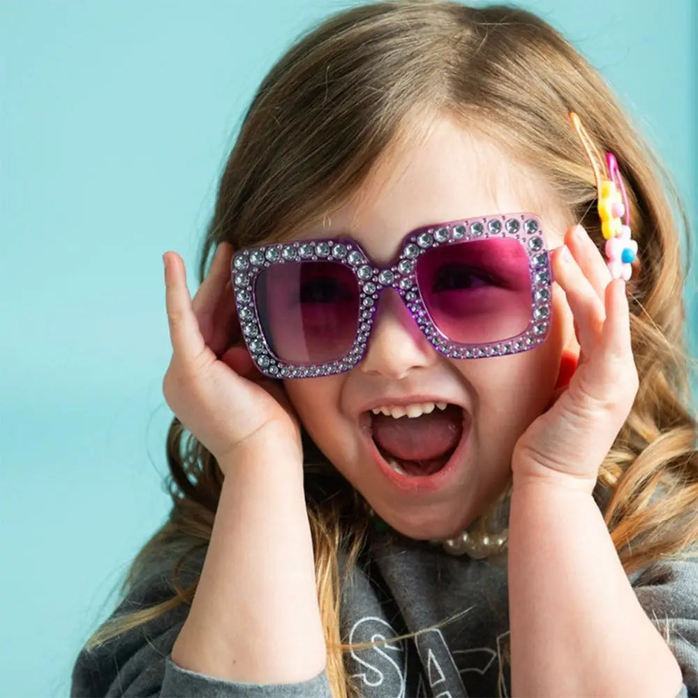 Luxus Kinder-Sonnenbrille für Jungen & Mädchen, glänzende Strasssteine, quadratische UV400 Brille