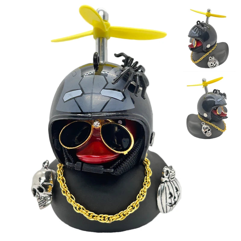 Halloween Duck Car Pendant – Yellow Duck with Helmet, Broken Wind, Bike Accessory.