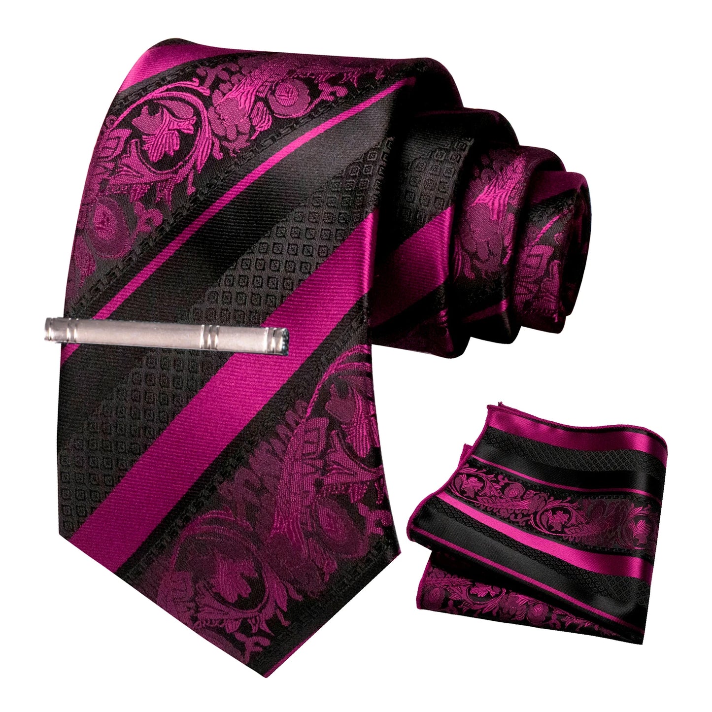 Klassisches Herren 8cm Blumen Seidenkrawatte Set – Einstecktuch & Krawattennadel für Hochzeiten & Business