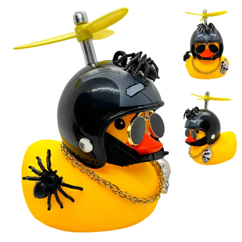 Halloween Duck Car Pendant – Yellow Duck with Helmet, Broken Wind, Bike Accessory.