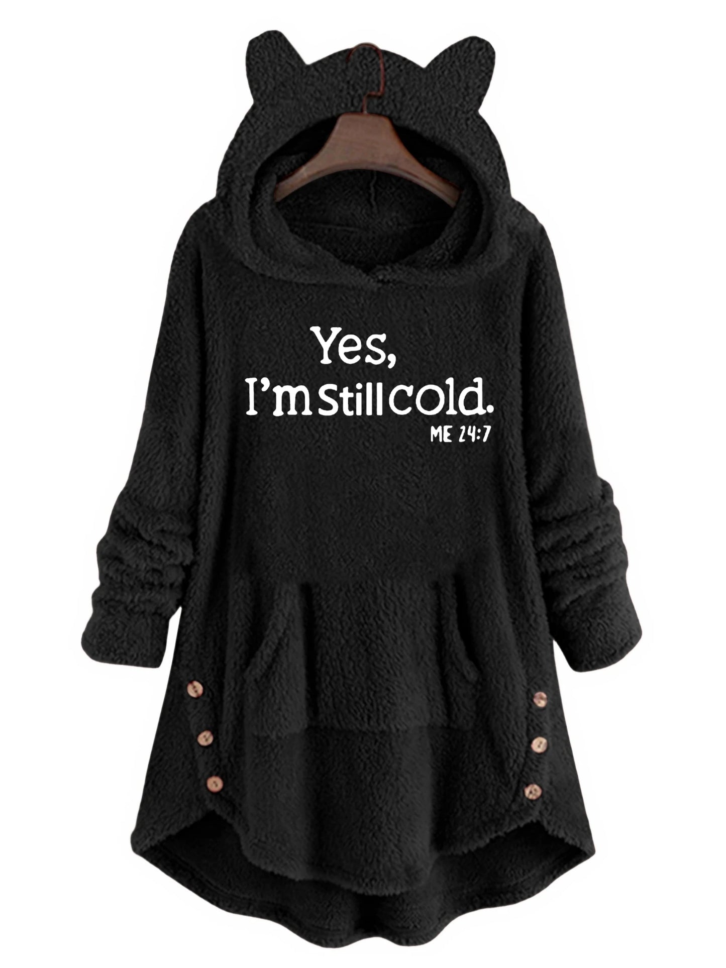 Damen Pullover Herbst Winter Katzenohren Hoodie Plüsch Print