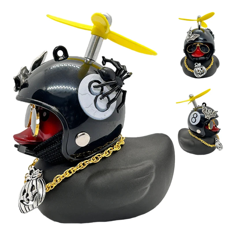 Halloween Duck Car Pendant – Yellow Duck with Helmet, Broken Wind, Bike Accessory.