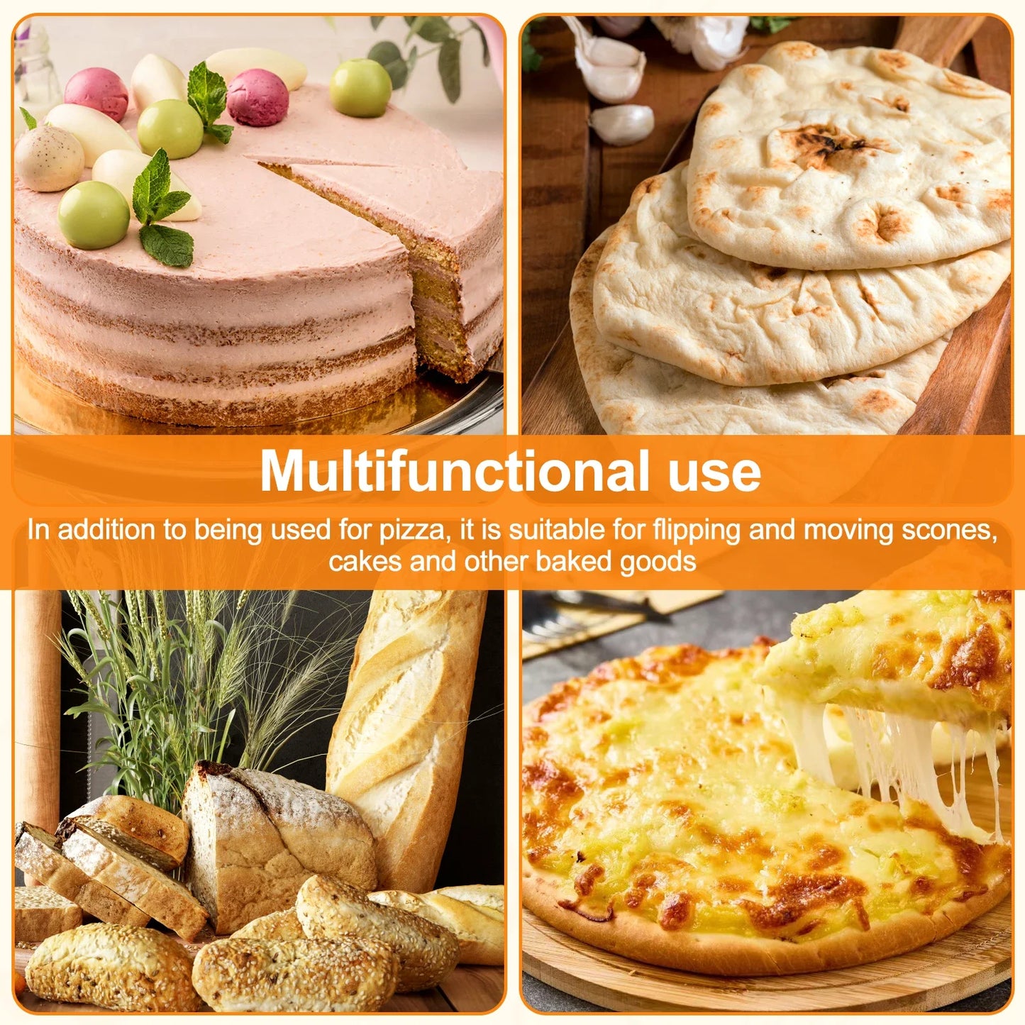 6,5/10/12-Zoll Antihaft-Metall-Pizzaschaufel – Holzgriff Kuchen- & Brotheber
