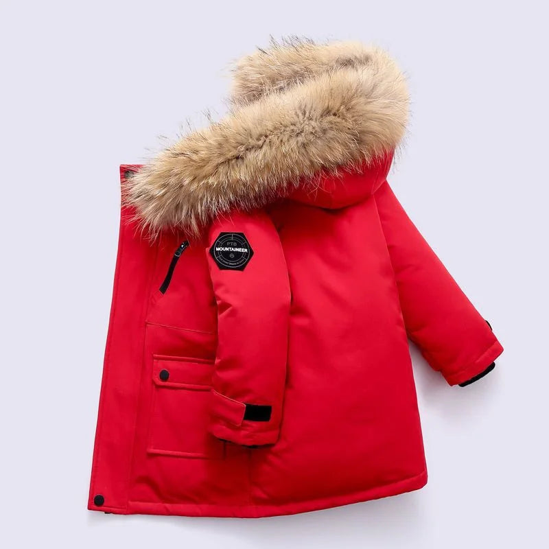 Jungen Winterparka mit Fellkragen & Kapuze