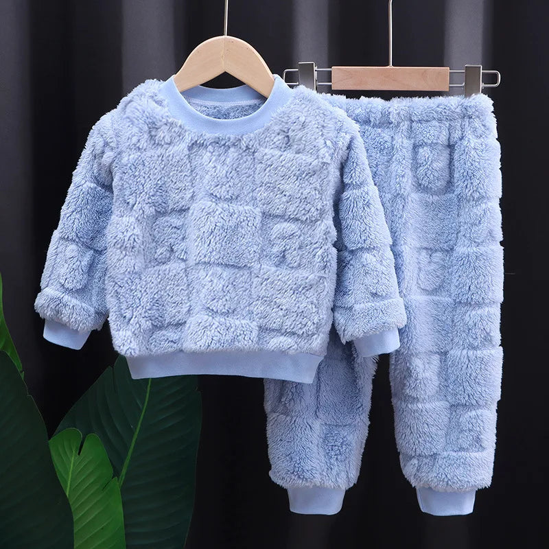 Kids' Flannel Pajama Set - Warm Korean-Style Loungewear