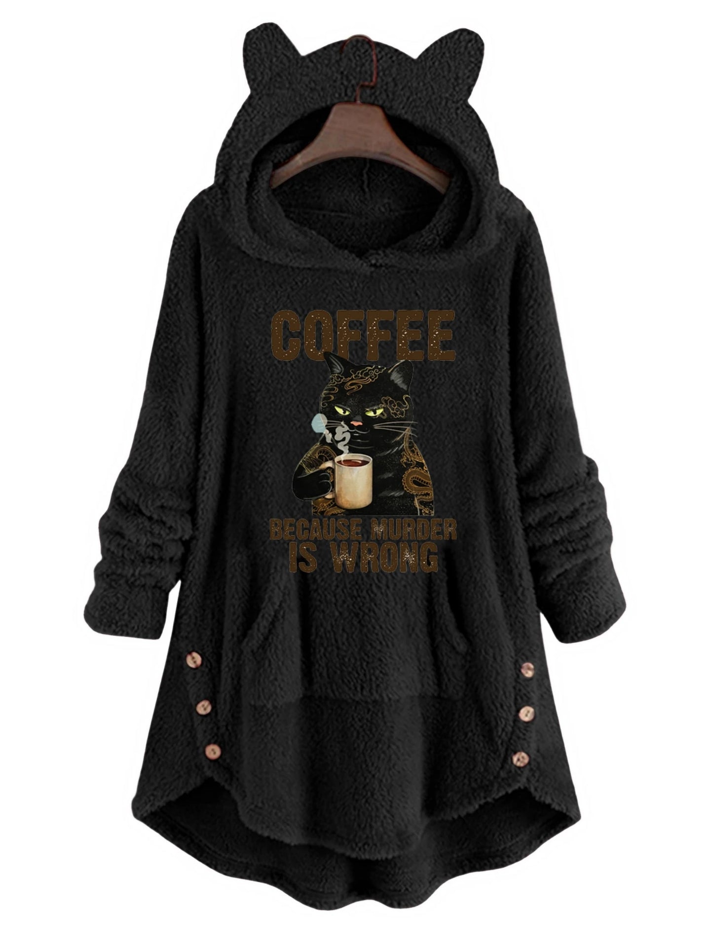 Damen Pullover Herbst Winter Katzenohren Hoodie Plüsch Print