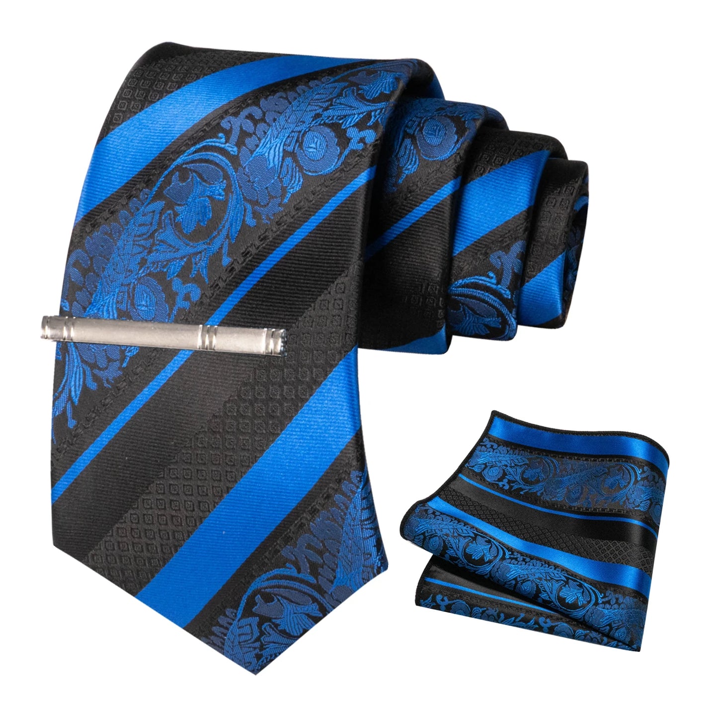 Klassisches Herren 8cm Blumen Seidenkrawatte Set – Einstecktuch & Krawattennadel für Hochzeiten & Business