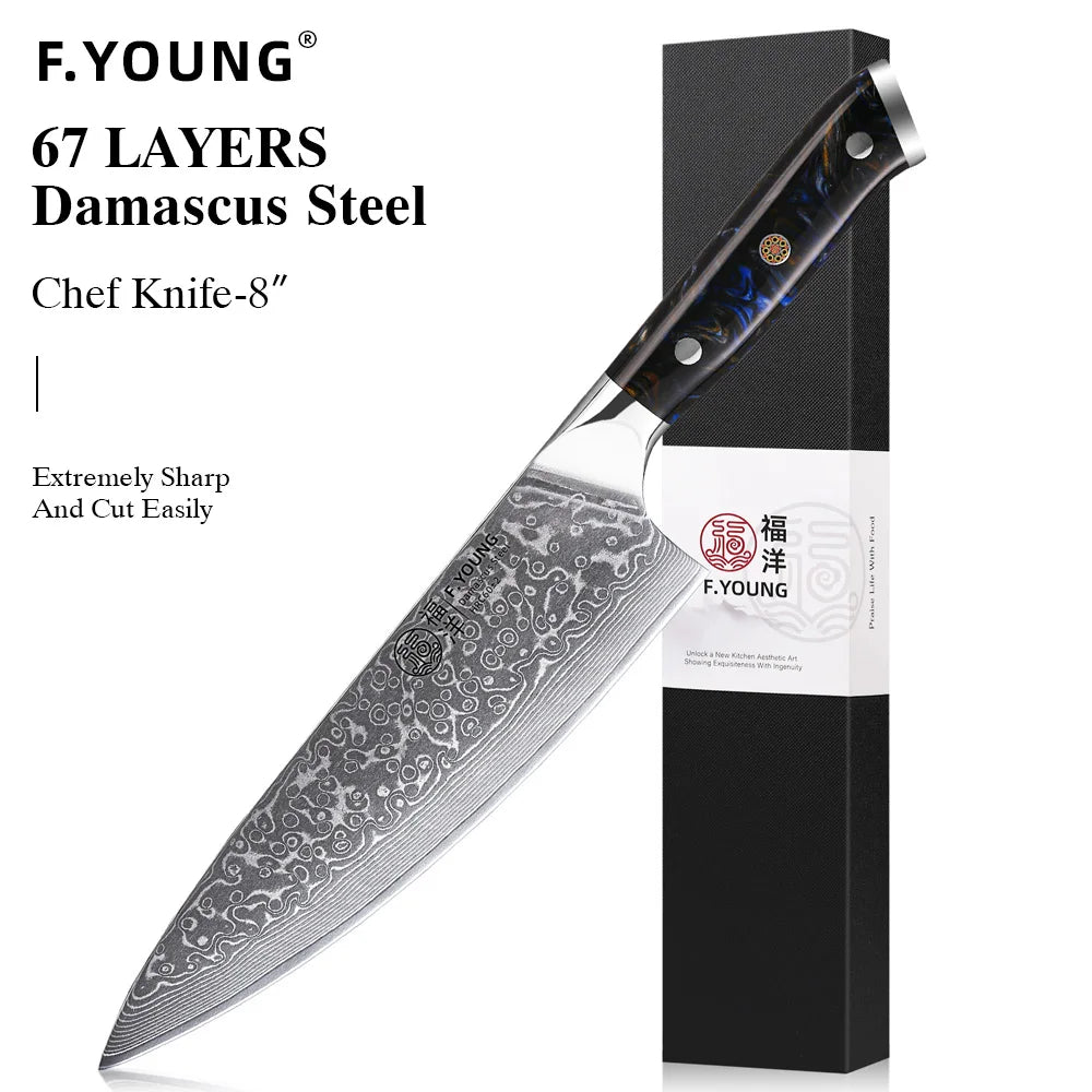 TURWHO 8" Kochmesser – Damascus-Stahl Profi-Messer für Fleisch, Fisch & Gemüse