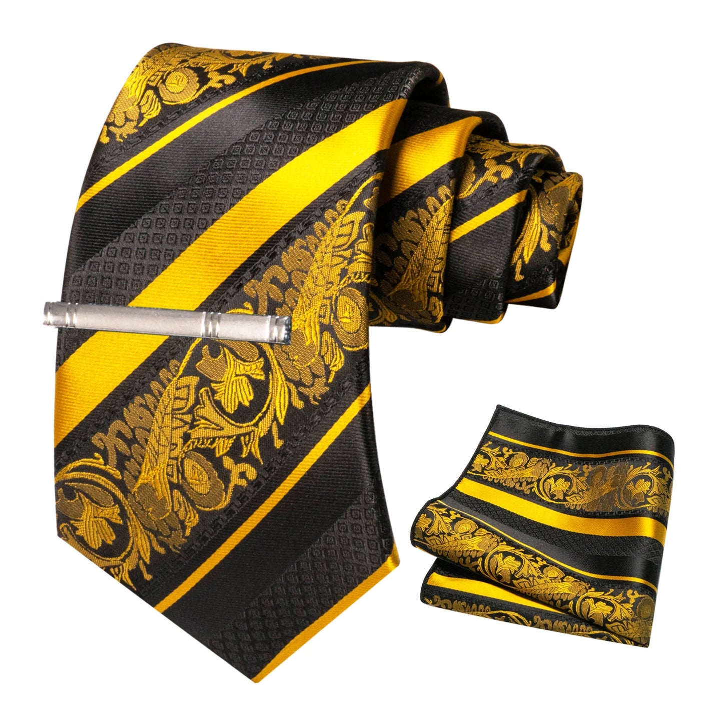 Klassisches Herren 8cm Blumen Seidenkrawatte Set – Einstecktuch & Krawattennadel für Hochzeiten & Business