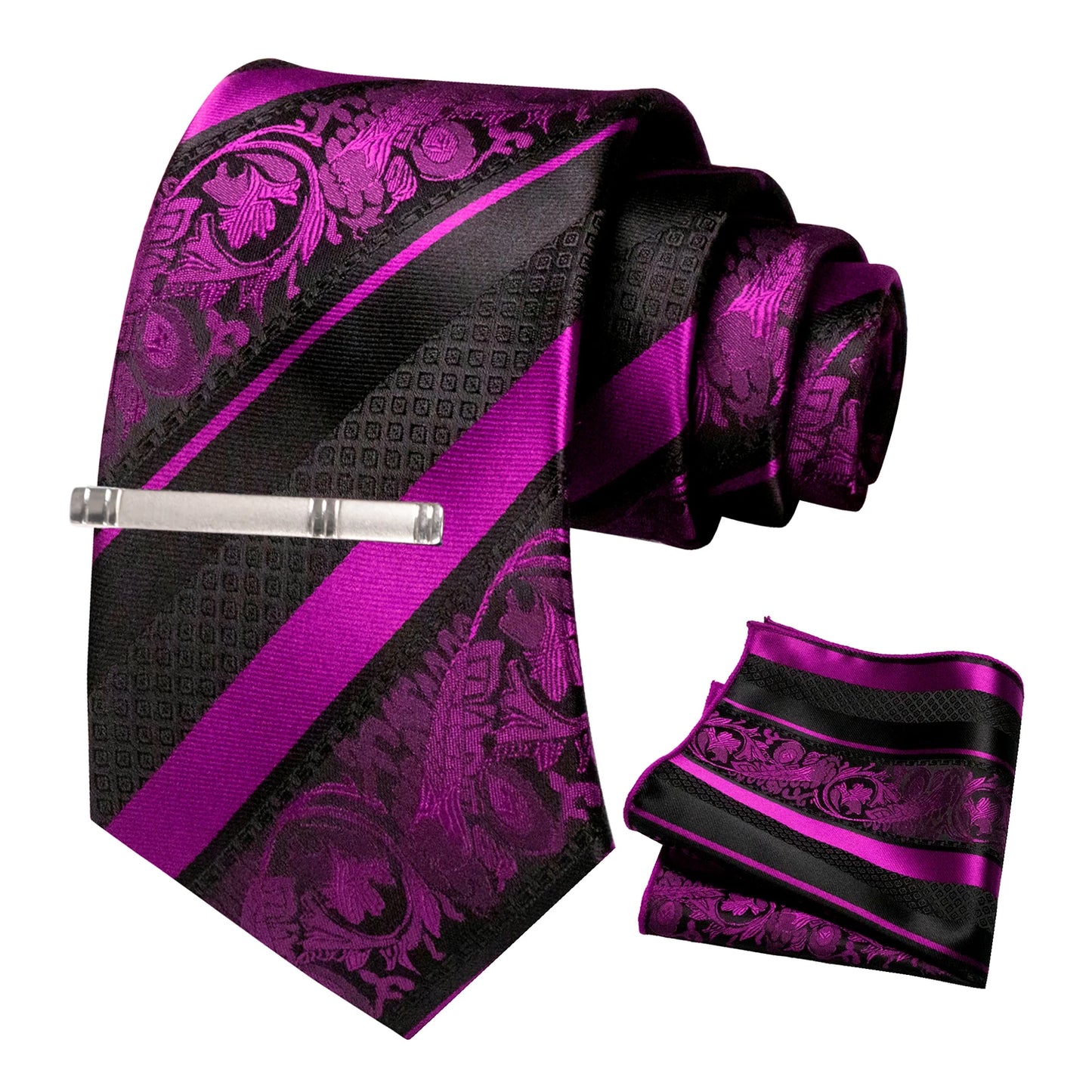 Klassisches Herren 8cm Blumen Seidenkrawatte Set – Einstecktuch & Krawattennadel für Hochzeiten & Business