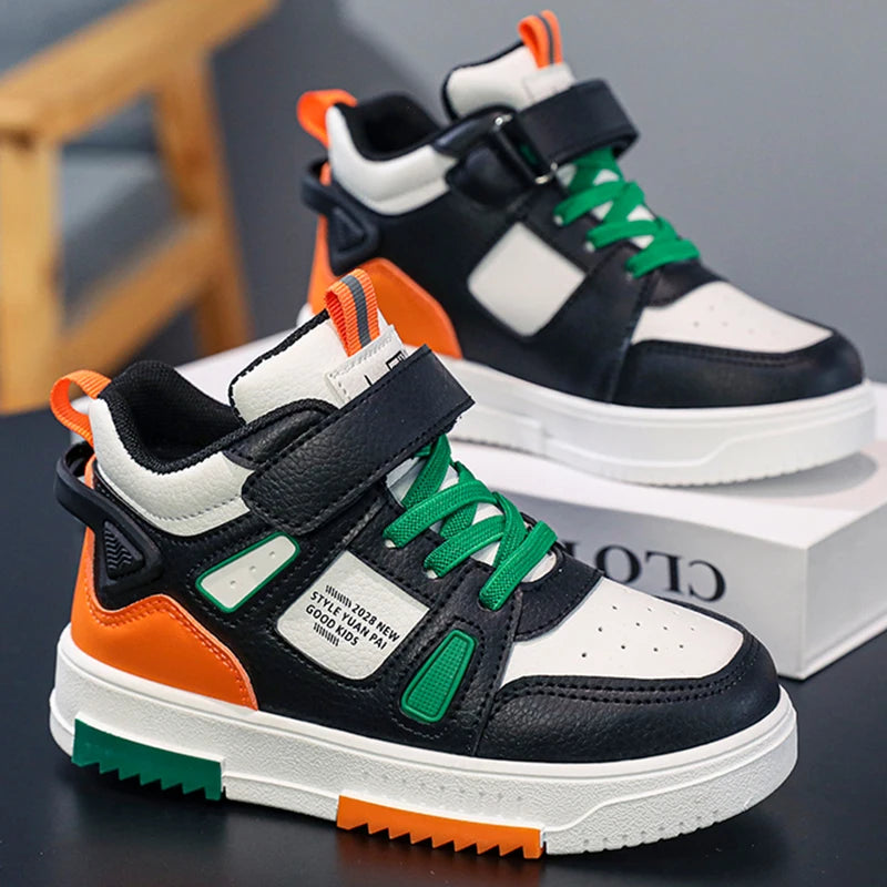 Kinder High-Top Sneakers – Lässig, bequem, rutschfest, Leder-Laufschuhe für Kinder