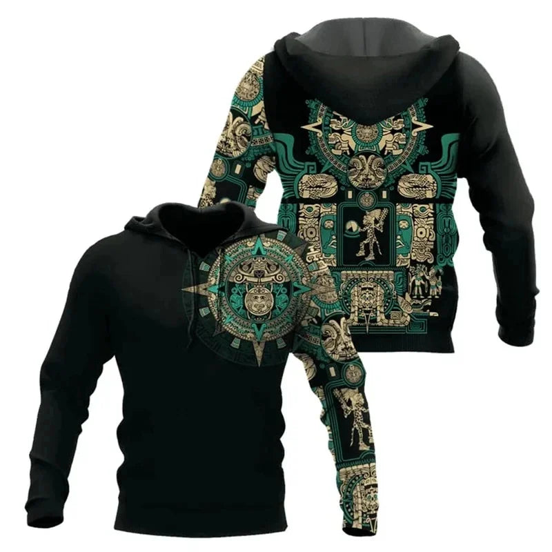 3D-gedruckter Azteken-Hoodie für Herren mit mexikanischem Totem-Muster