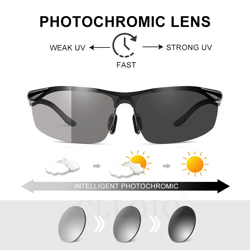 CLLOIO Aluminium Photochrome Sonnenbrille – Polarisierte Herrenbrille UV400 für Fahren & Angeln