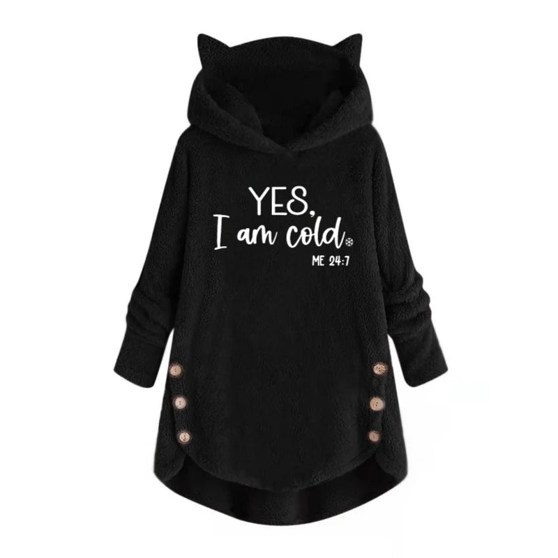 Damen Pullover Herbst Winter Katzenohren Hoodie Plüsch Print