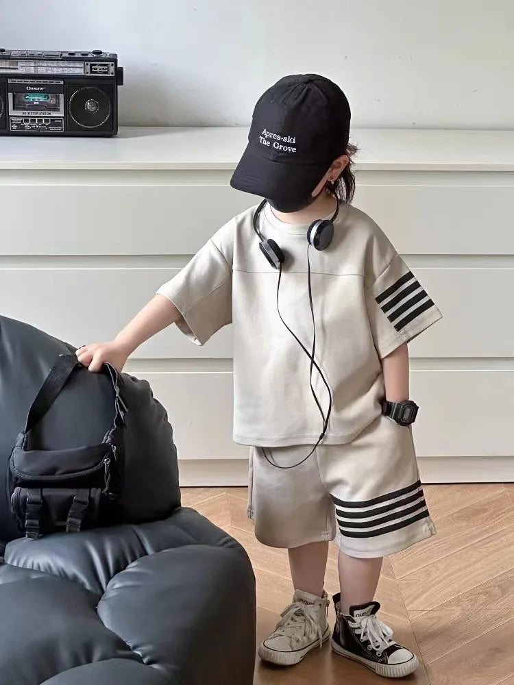 Koreanischer Stil Jungen Tracksuit – Lockere Sommer 2-teilige Kinderbekleidung