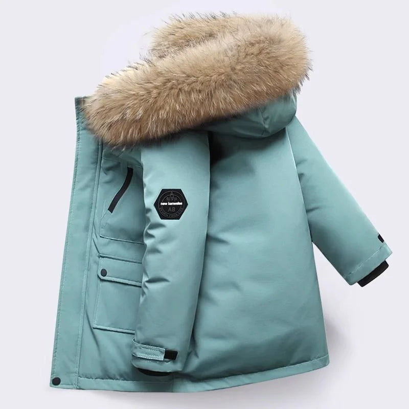 Jungen Winterparka mit Fellkragen & Kapuze