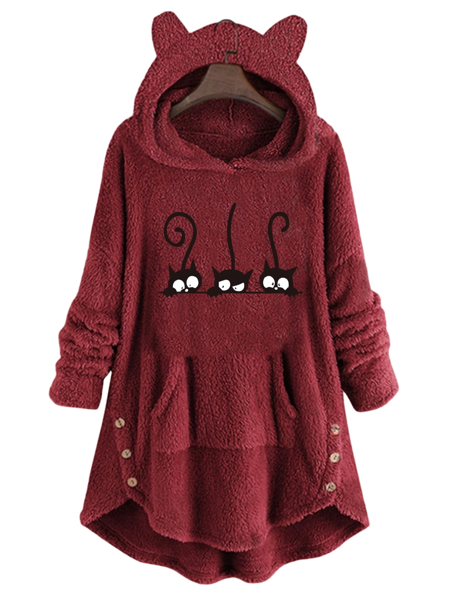 Damen Pullover Herbst Winter Katzenohren Hoodie Plüsch Print