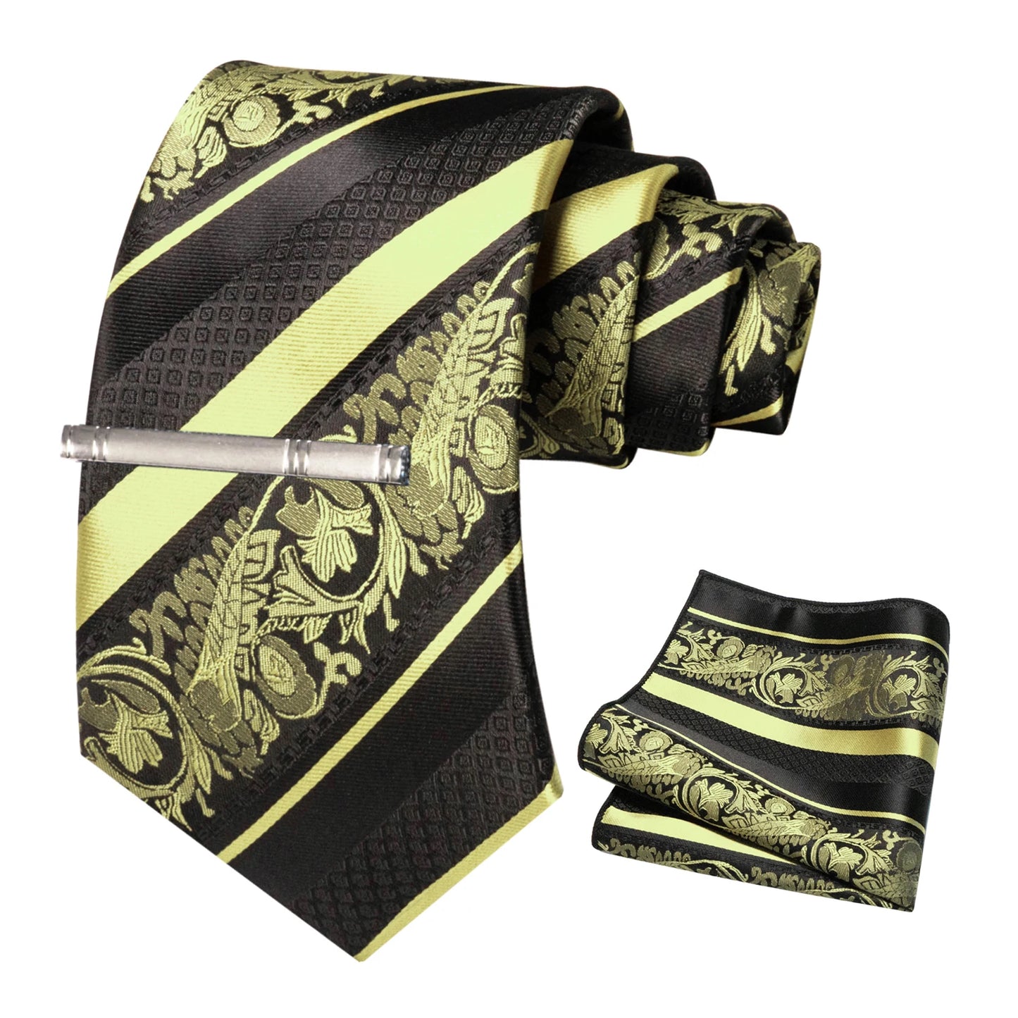 Klassisches Herren 8cm Blumen Seidenkrawatte Set – Einstecktuch & Krawattennadel für Hochzeiten & Business