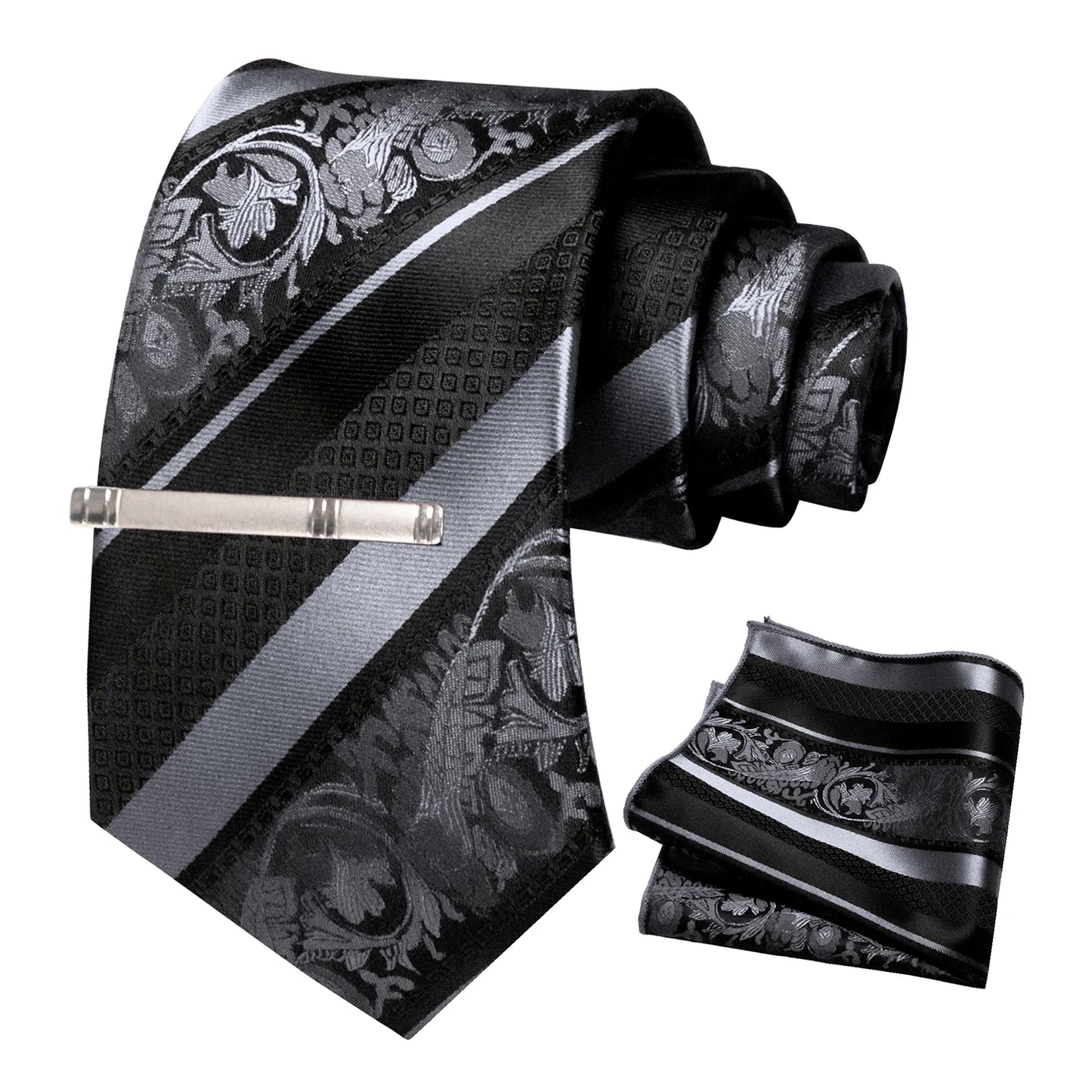 Klassisches Herren 8cm Blumen Seidenkrawatte Set – Einstecktuch & Krawattennadel für Hochzeiten & Business