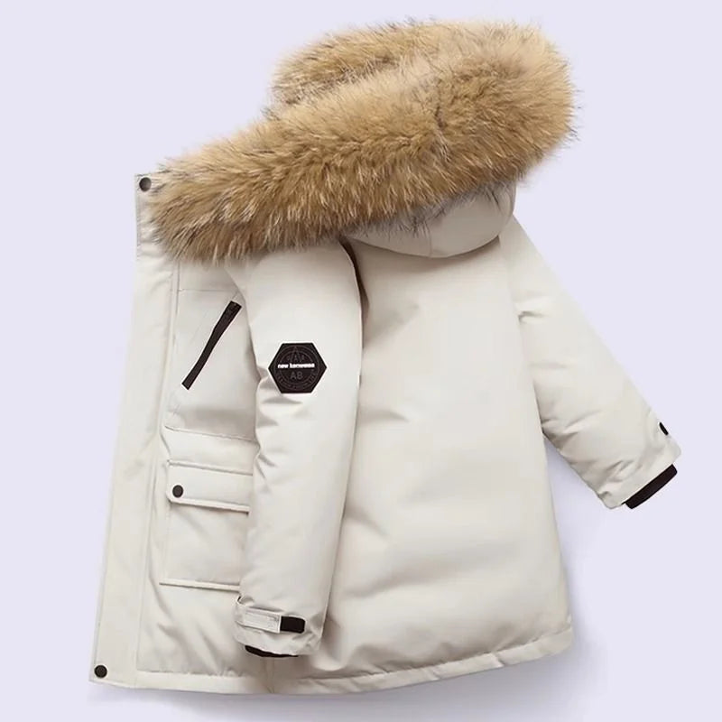 Jungen Winterparka mit Fellkragen & Kapuze