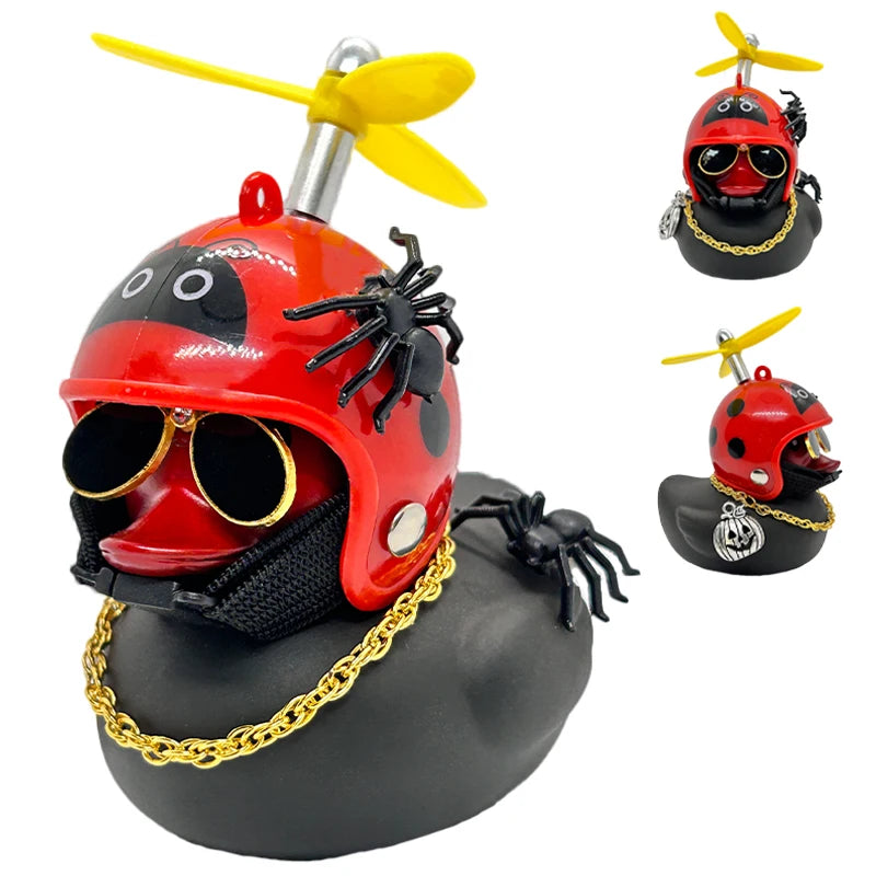 Halloween Duck Car Pendant – Yellow Duck with Helmet, Broken Wind, Bike Accessory.