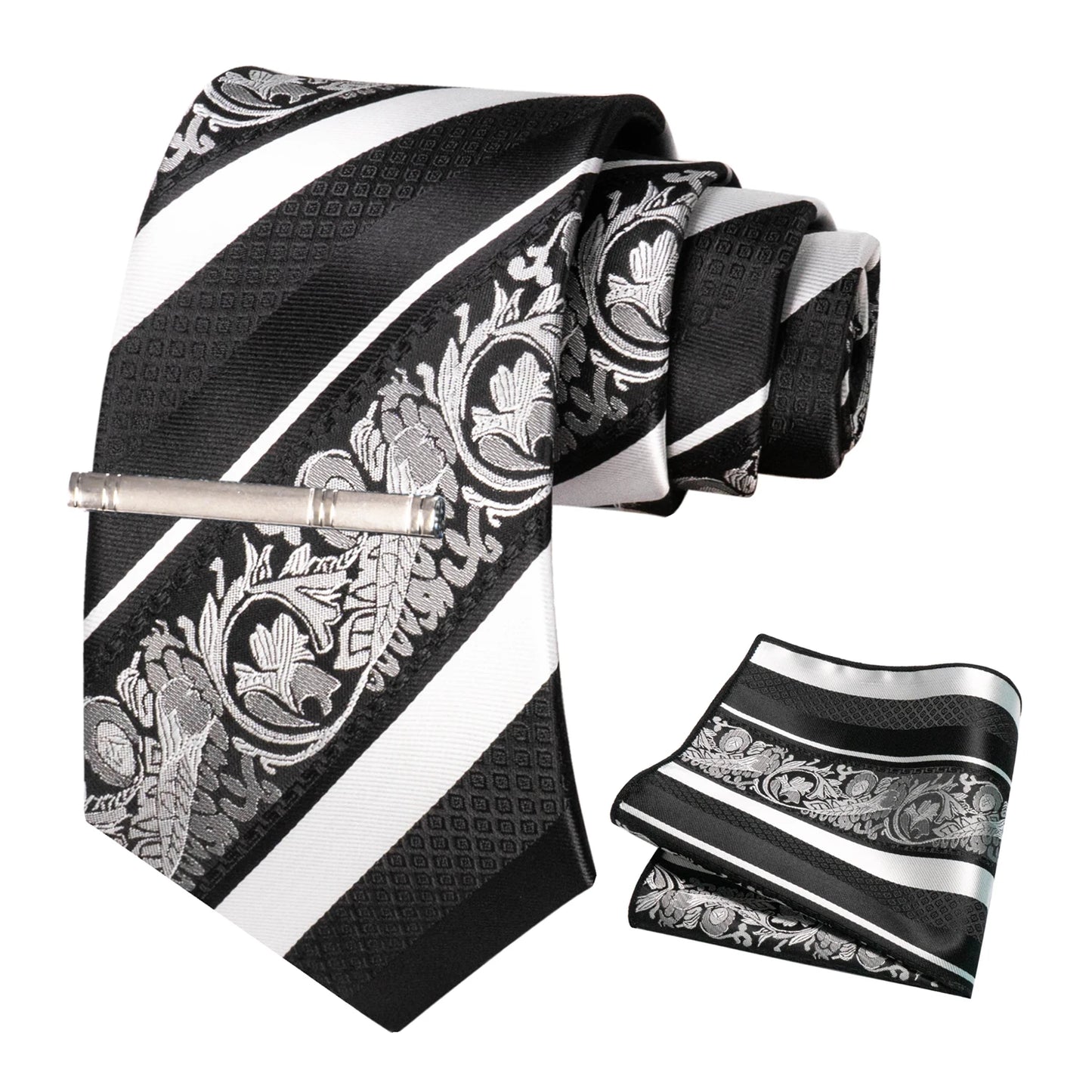 Klassisches Herren 8cm Blumen Seidenkrawatte Set – Einstecktuch & Krawattennadel für Hochzeiten & Business