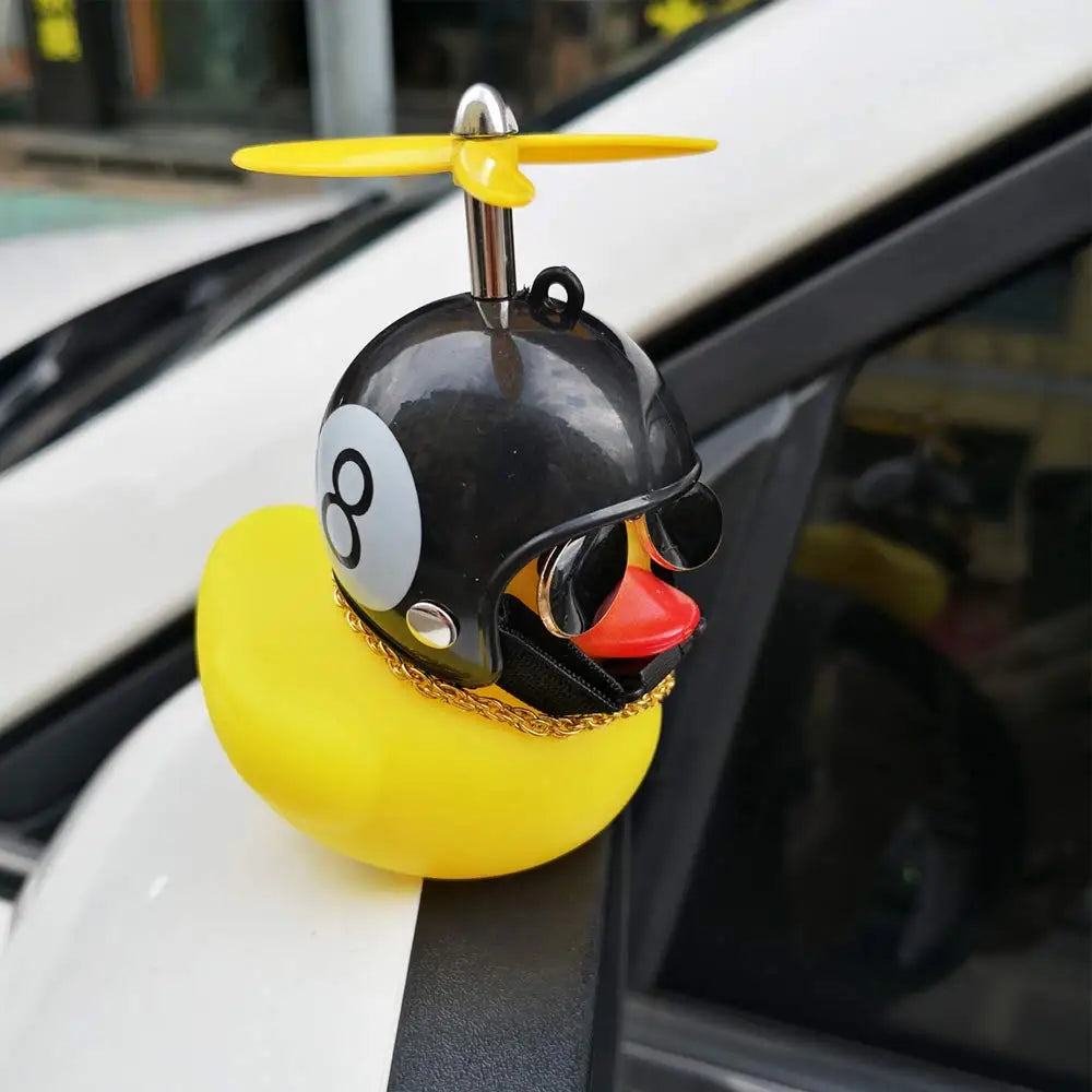 Halloween Duck Car Pendant – Yellow Duck with Helmet, Broken Wind, Bike Accessory.