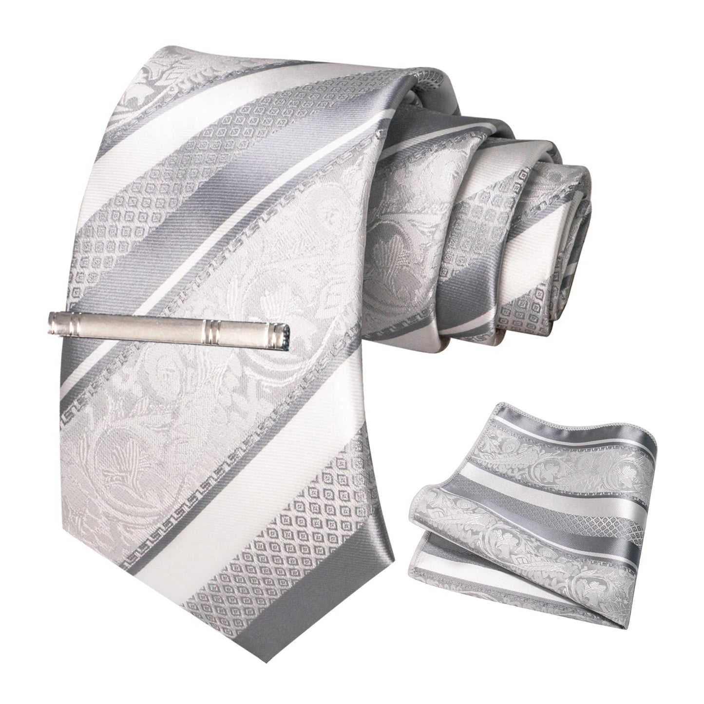 Klassisches Herren 8cm Blumen Seidenkrawatte Set – Einstecktuch & Krawattennadel für Hochzeiten & Business