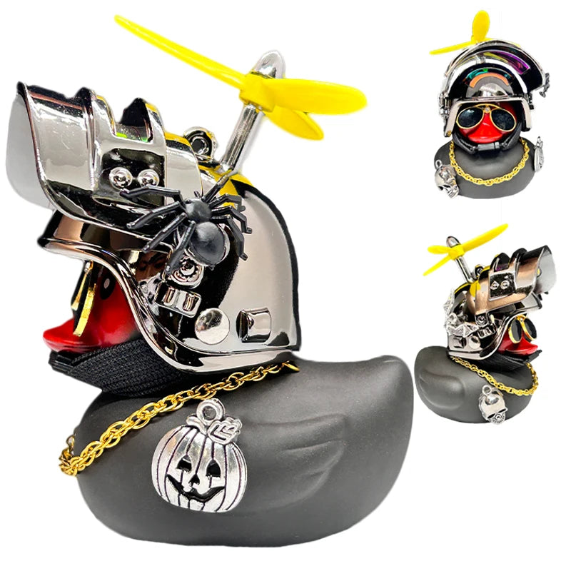 Halloween Duck Car Pendant – Yellow Duck with Helmet, Broken Wind, Bike Accessory.