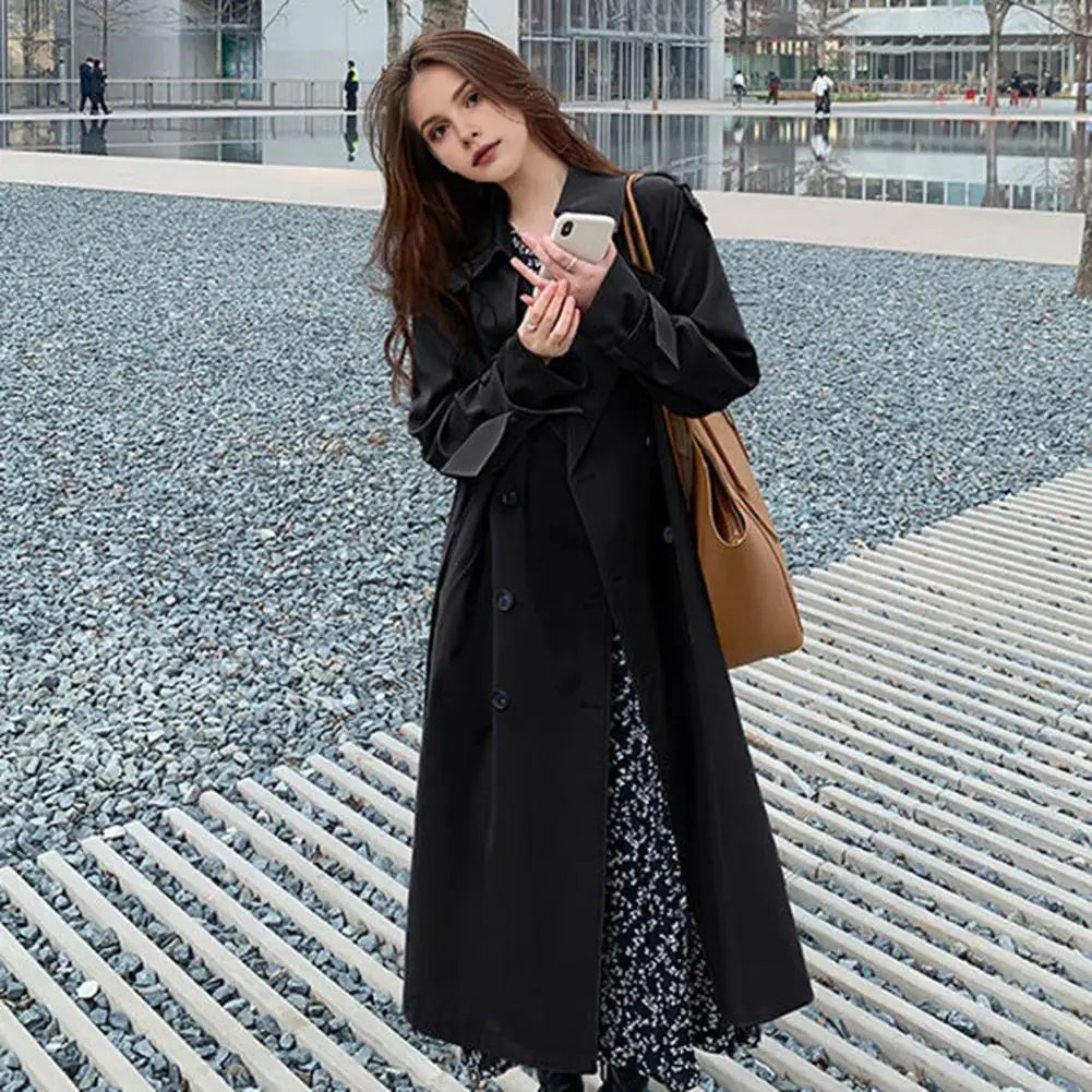 2024 Damen Kurzer Trenchcoat: Doppelreihiger Frühlings-Windbreaker