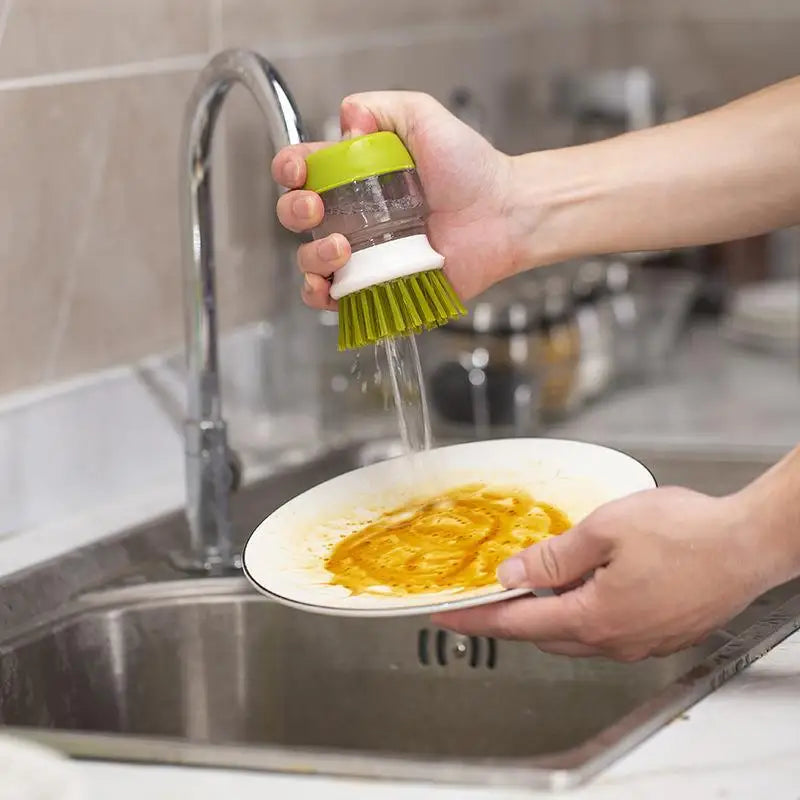 Küchen-Geschirrspülbürste mit Flüssigkeitsdispenser – Drücken & automatische Pfannenreinigungsbürste