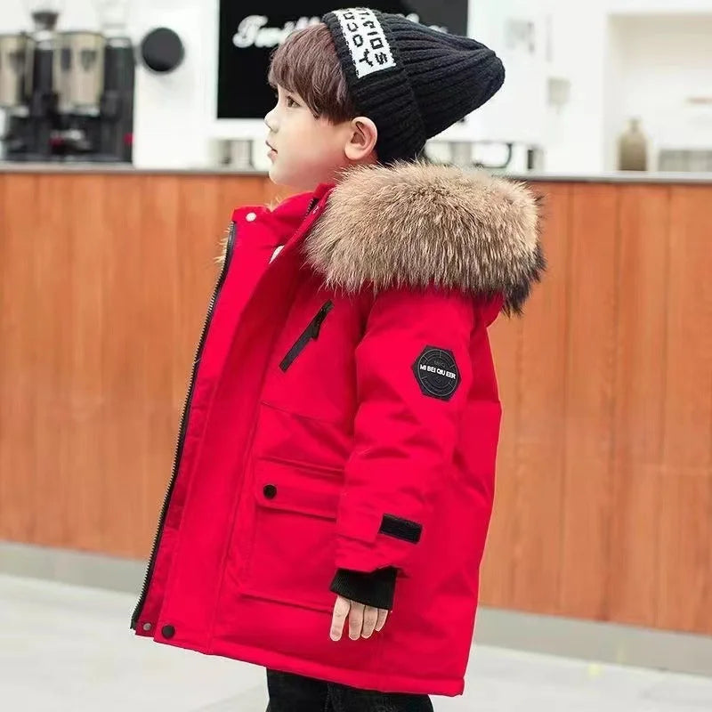Jungen Winterparka mit Fellkragen & Kapuze