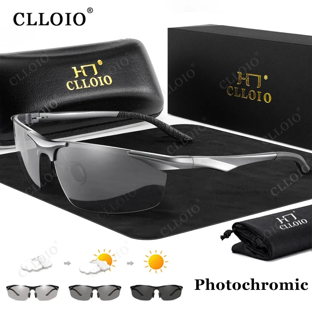 CLLOIO Aluminium Photochrome Sonnenbrille – Polarisierte Herrenbrille UV400 für Fahren & Angeln