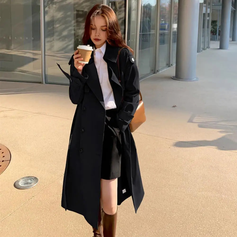 2024 Damen Kurzer Trenchcoat: Doppelreihiger Frühlings-Windbreaker
