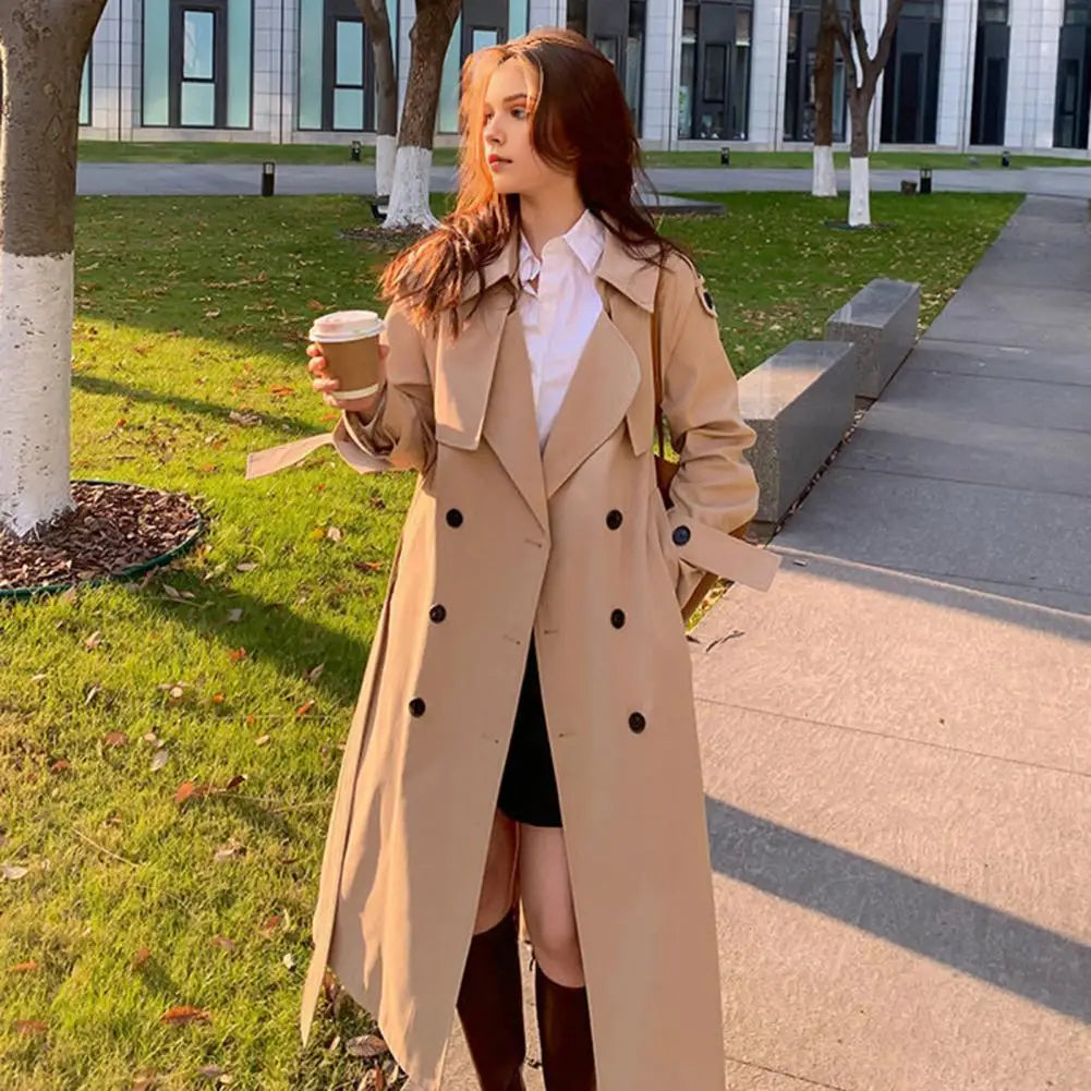 2024 Damen Kurzer Trenchcoat: Doppelreihiger Frühlings-Windbreaker