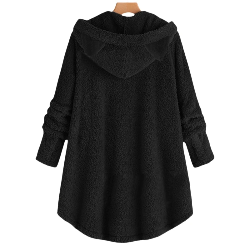 Damen Pullover Herbst Winter Katzenohren Hoodie Plüsch Print
