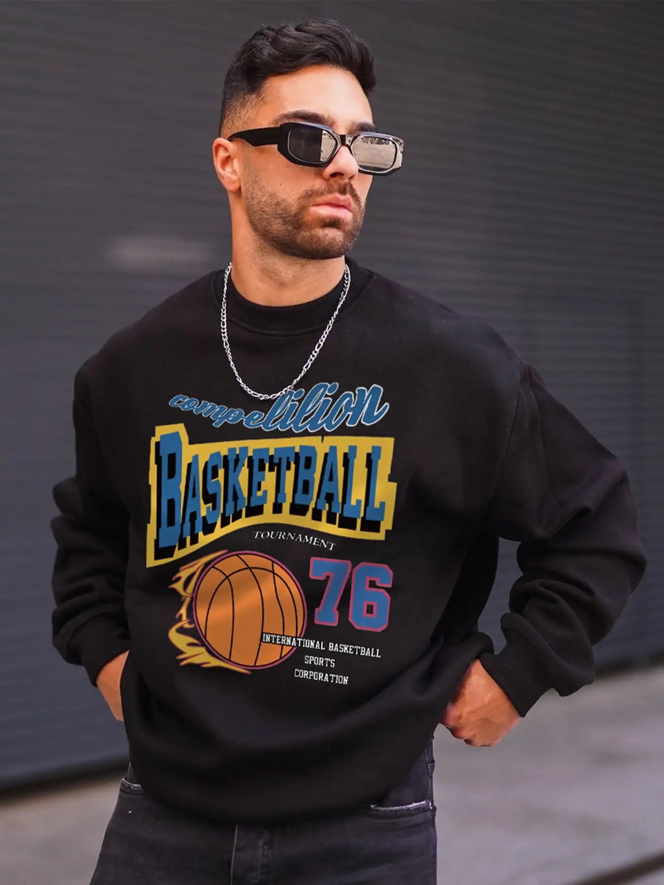 Basketball Fire 76 Hoodie – Retro-Fleece-Pullover für Herren, Hip-Hop-Streetwear-Stil