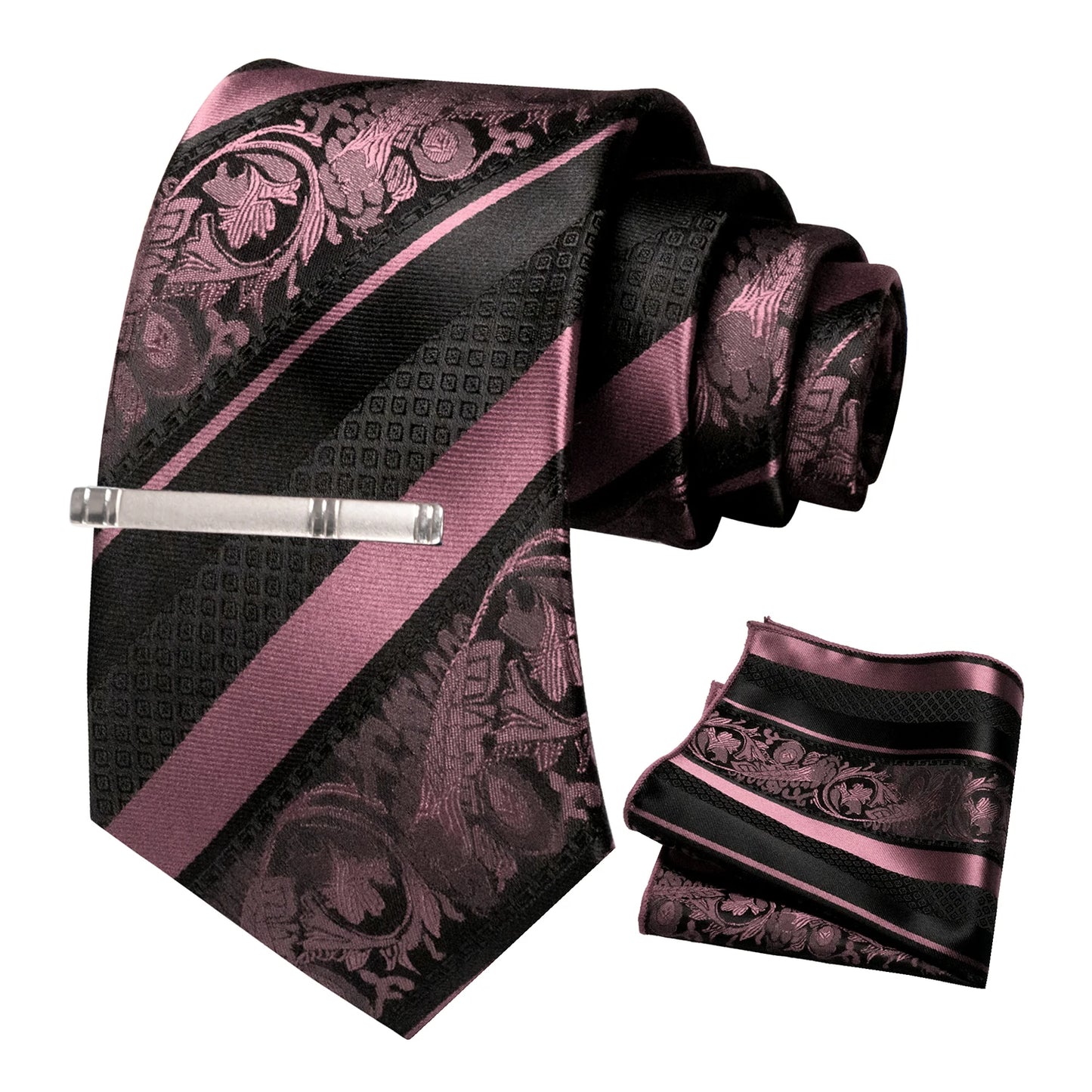Klassisches Herren 8cm Blumen Seidenkrawatte Set – Einstecktuch & Krawattennadel für Hochzeiten & Business