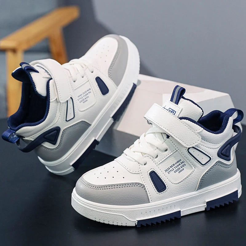 Kinder High-Top Sneakers – Lässig, bequem, rutschfest, Leder-Laufschuhe für Kinder