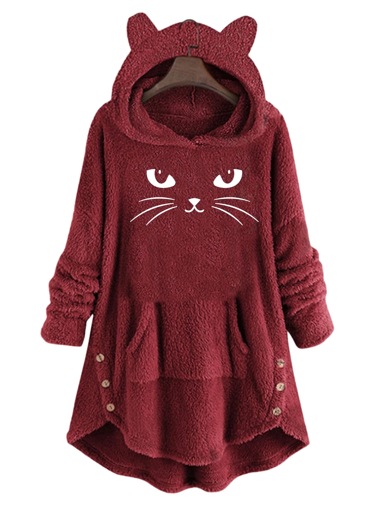 Damen Pullover Herbst Winter Katzenohren Hoodie Plüsch Print