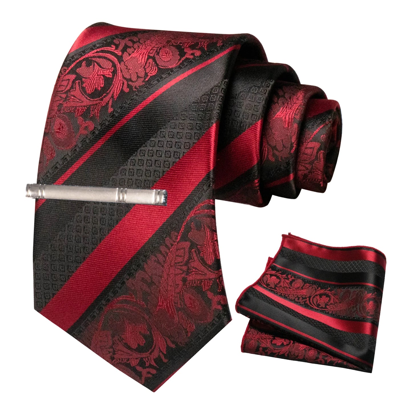 Klassisches Herren 8cm Blumen Seidenkrawatte Set – Einstecktuch & Krawattennadel für Hochzeiten & Business