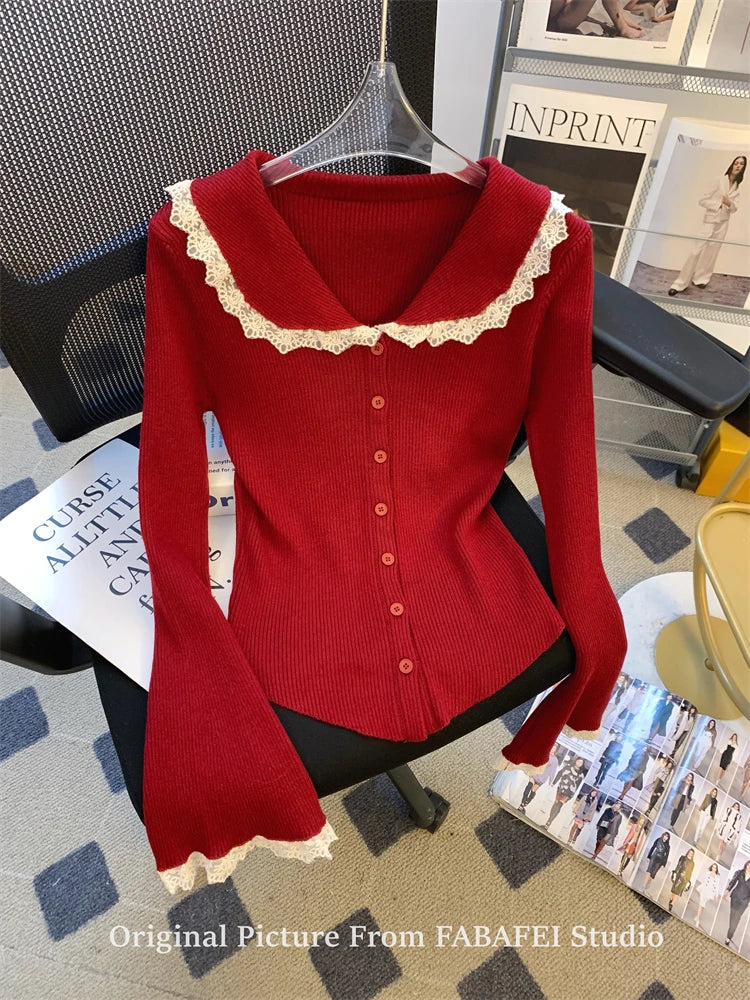Vintage Französische Strickjacke - Elegantes Strick mit Spitze, Ästhetik