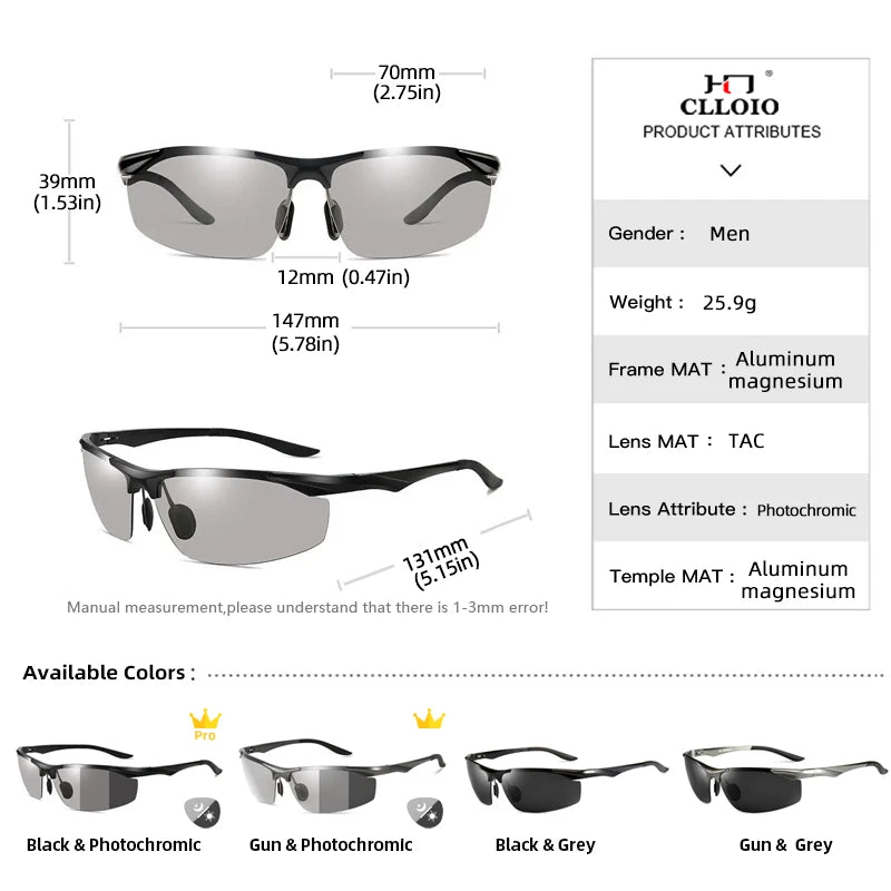 CLLOIO Aluminium Photochrome Sonnenbrille – Polarisierte Herrenbrille UV400 für Fahren & Angeln